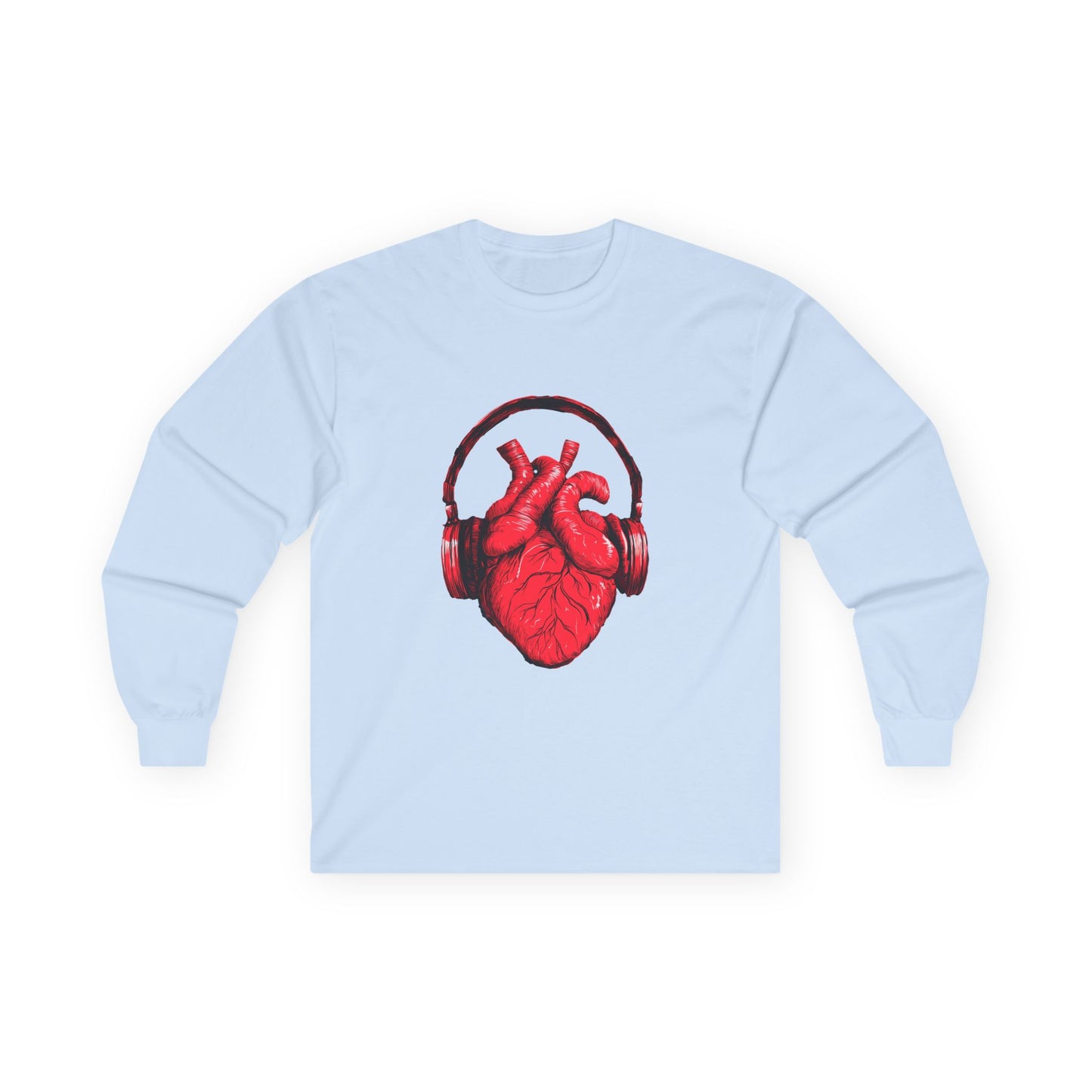 Heart Beat & Headphones Long Sleeve Tee - Perfect for Music Lovers