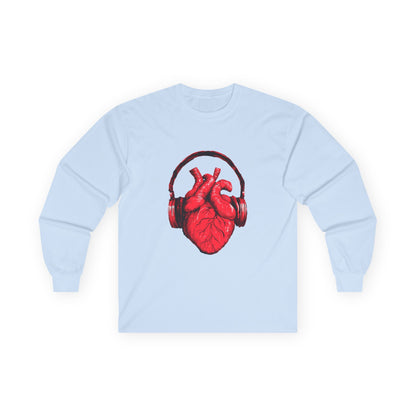 Heart Beat & Headphones Long Sleeve Tee - Perfect for Music Lovers