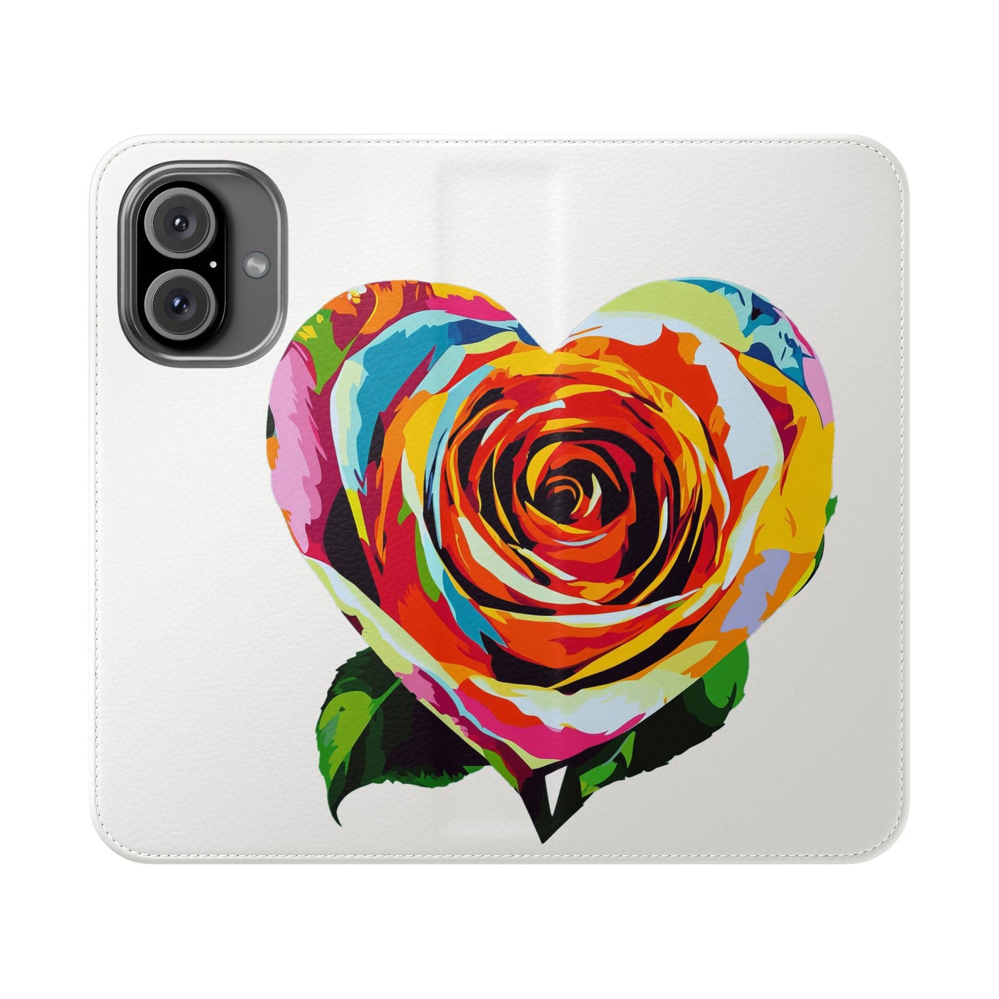 Pop Heart Flip Case – WHITE- Heart & Floral Design for iPhone 16 and Androids