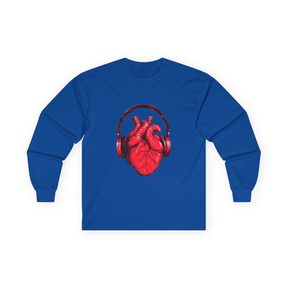 Heart Beat & Headphones Long Sleeve Tee - Perfect for Music Lovers