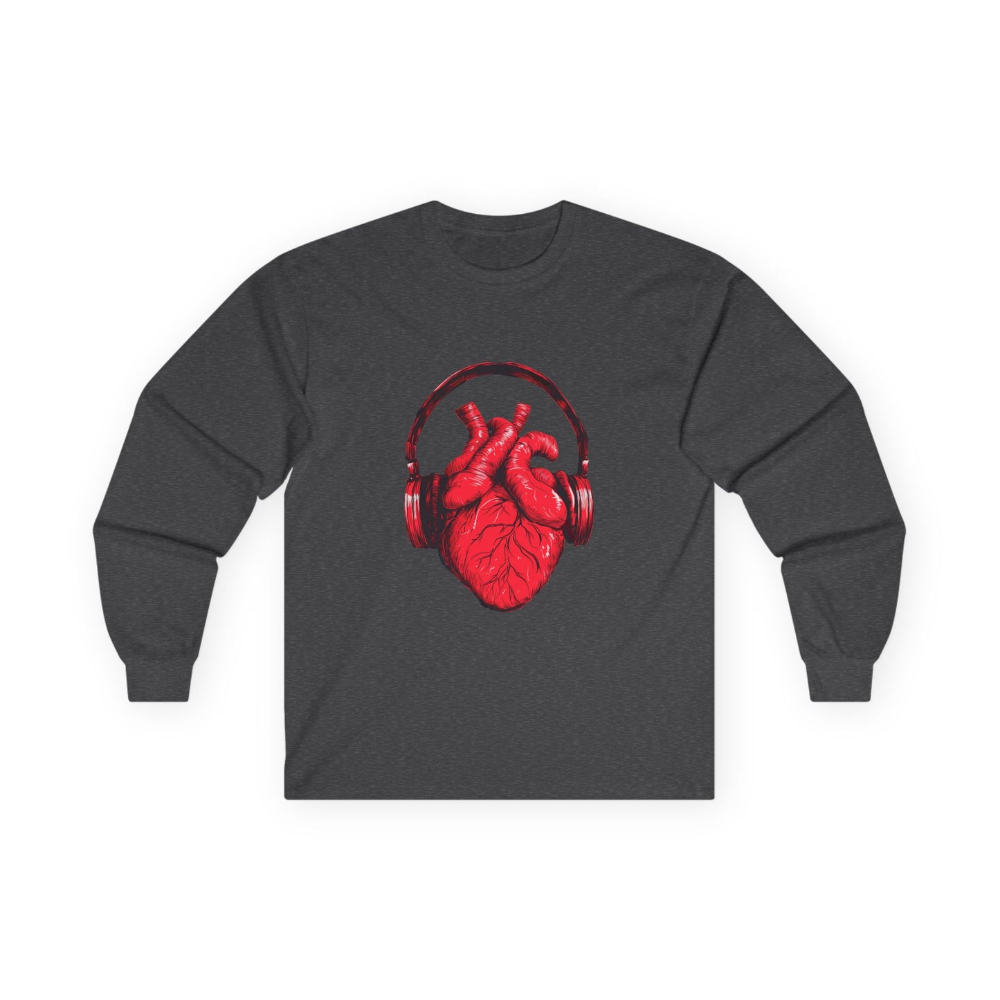 Heart Beat & Headphones Long Sleeve Tee - Perfect for Music Lovers