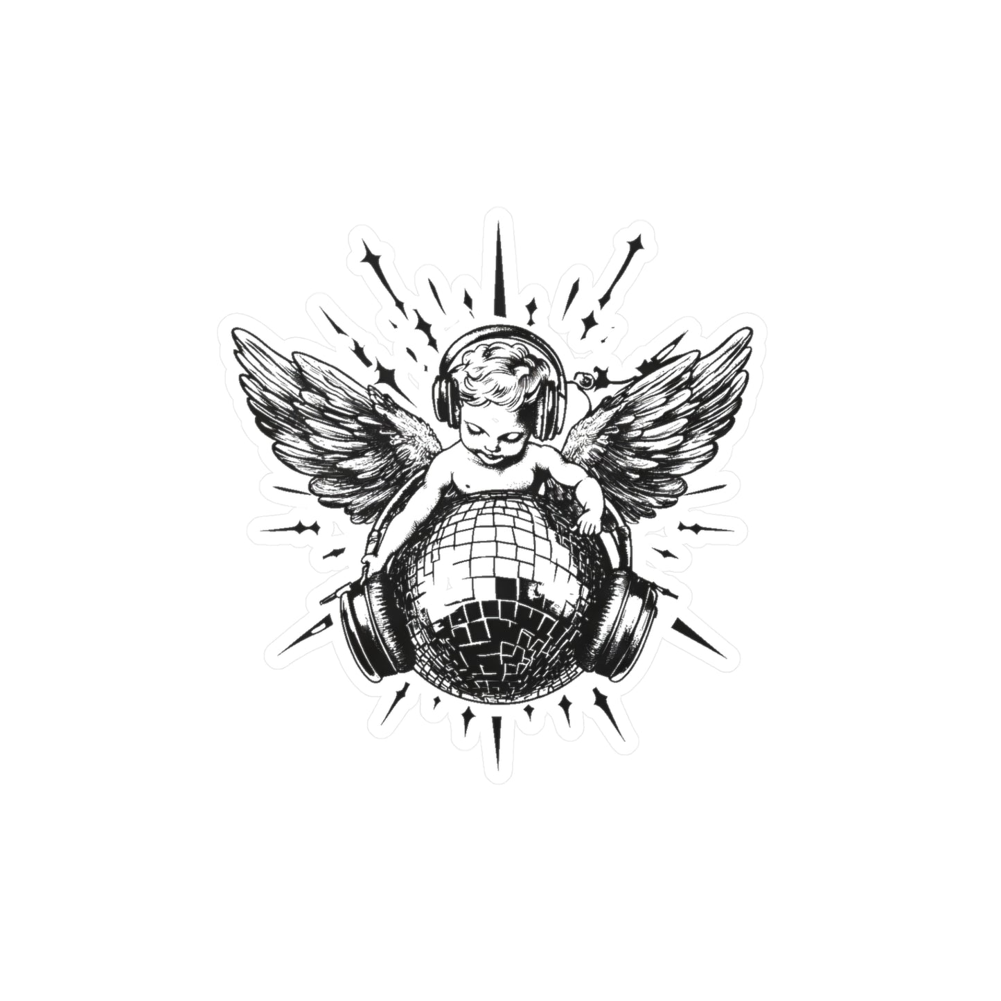 Cupid on Disco Ball  Vinyl Decal - Cool Retro Decor for Music Lovers