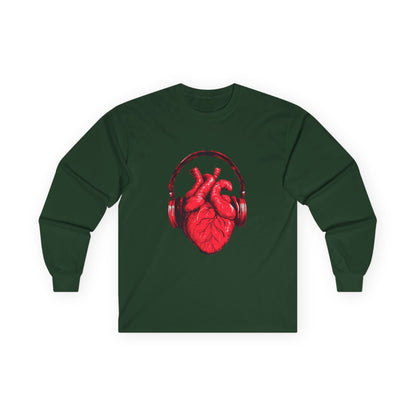 Heart Beat & Headphones Long Sleeve Tee - Perfect for Music Lovers