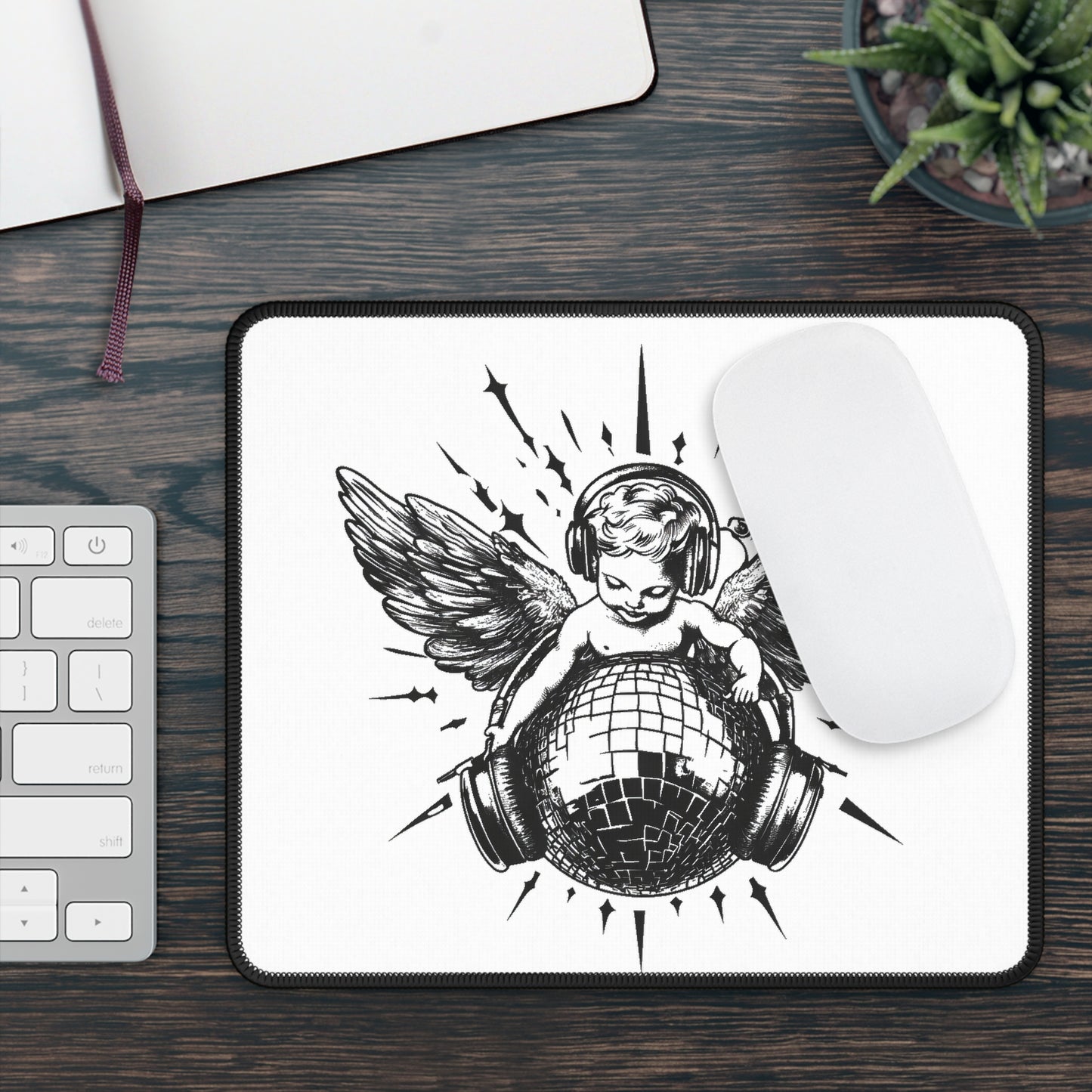 Cupid on Disco Ball Gaming Mouse Pad - Retro Disco Design