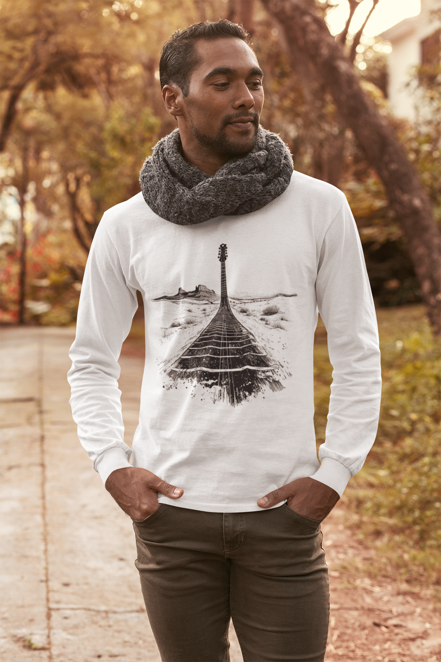 Guitar Neck Landscape Unisex Long Sleeve Tee - Perfect for Music Lovers