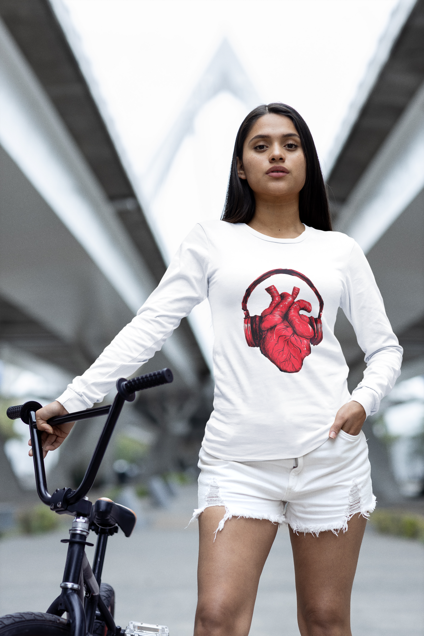 Heart Beat & Headphones Long Sleeve Tee - Perfect for Music Lovers