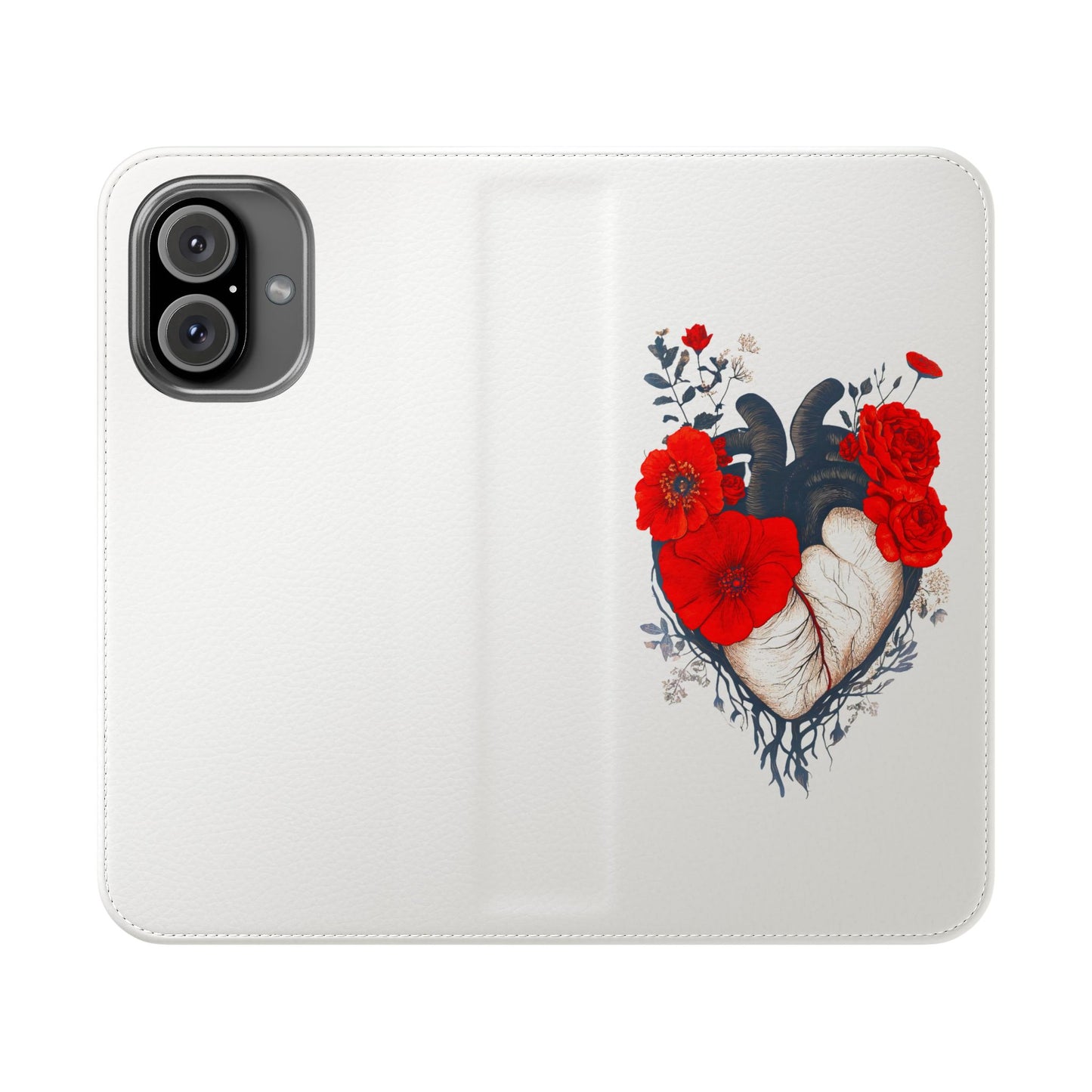 Flower Heart Flip Case – Heart & Floral Design for iPhone 16 and Androids