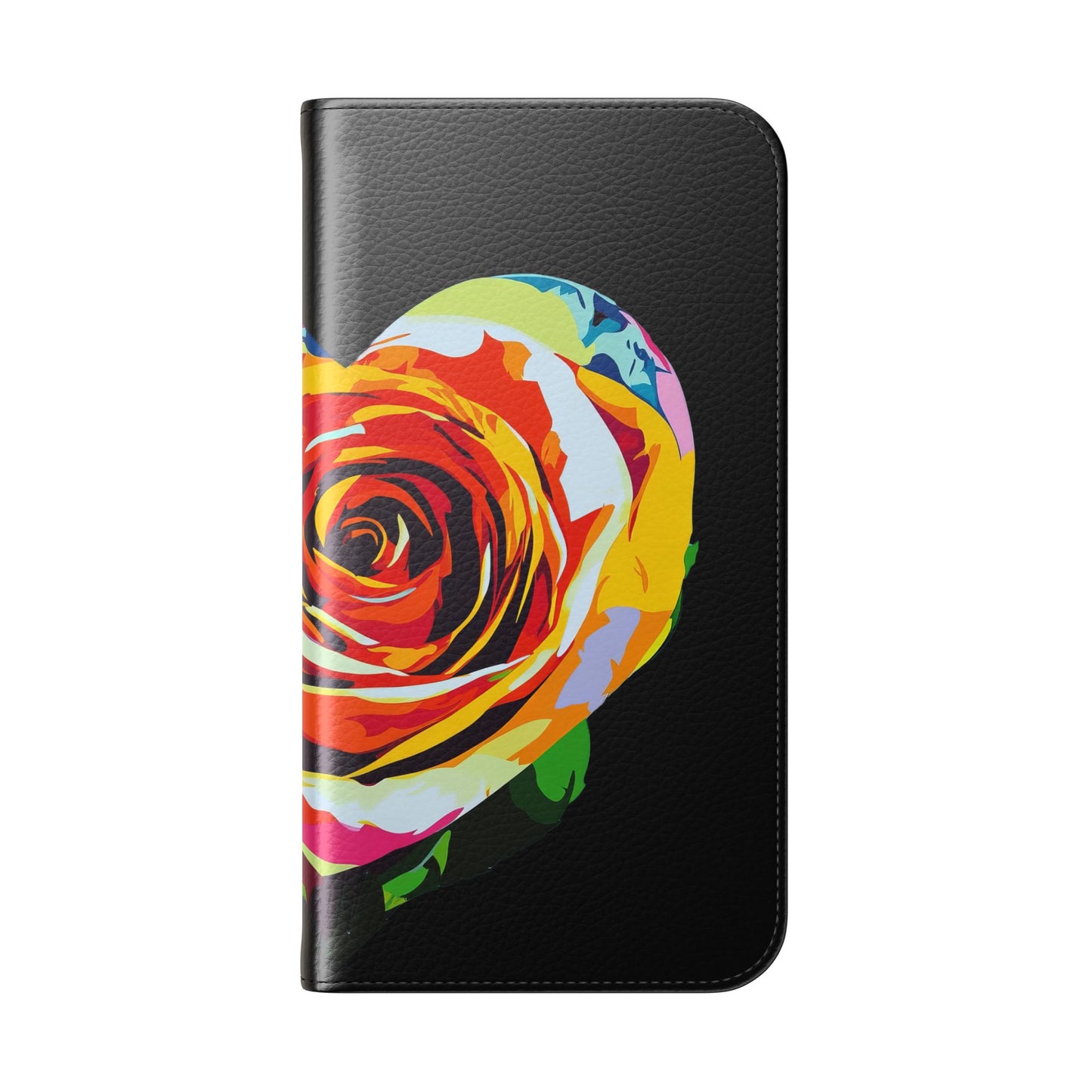 Pop Heart Flip Case – Black- Heart & Floral Design for iPhone 16 and Androids