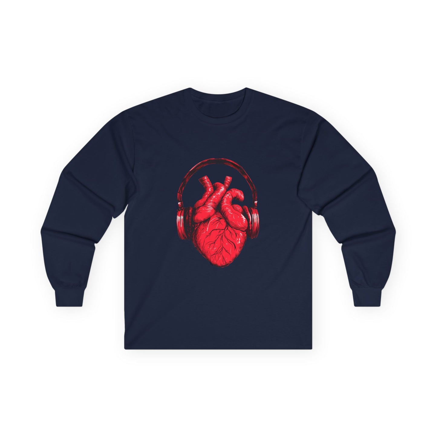 Heart Beat & Headphones Long Sleeve Tee - Perfect for Music Lovers