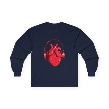 Heart Beat & Headphones Long Sleeve Tee - Perfect for Music Lovers