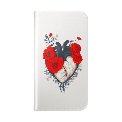 Flower Heart Flip Case – Heart & Floral Design for iPhone 16 and Androids