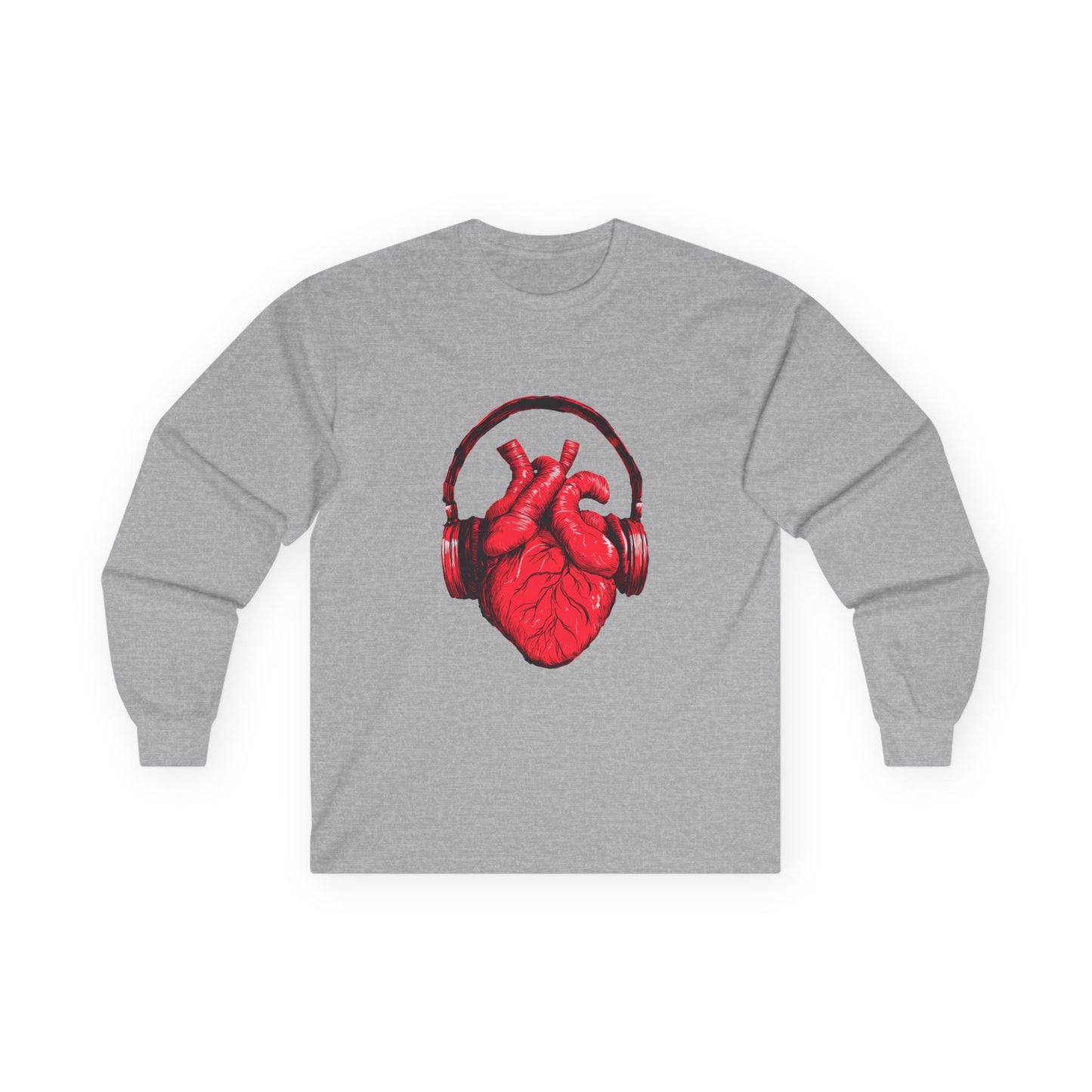 Heart Beat & Headphones Long Sleeve Tee - Perfect for Music Lovers