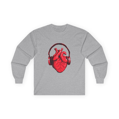 Heart Beat & Headphones Long Sleeve Tee - Perfect for Music Lovers