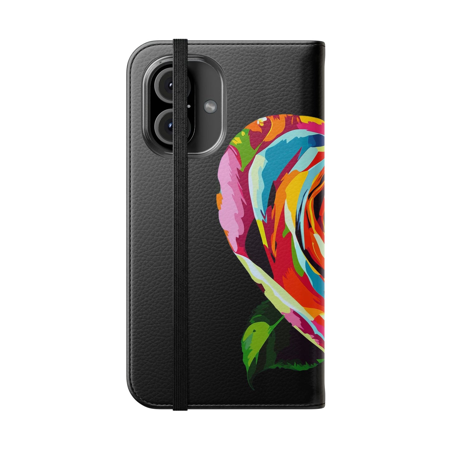 Pop Heart Flip Case – Black- Heart & Floral Design for iPhone 16 and Androids