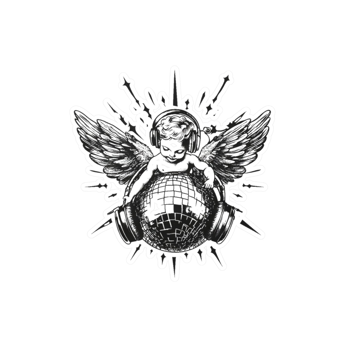 Cupid on Disco Ball  Vinyl Decal - Cool Retro Decor for Music Lovers