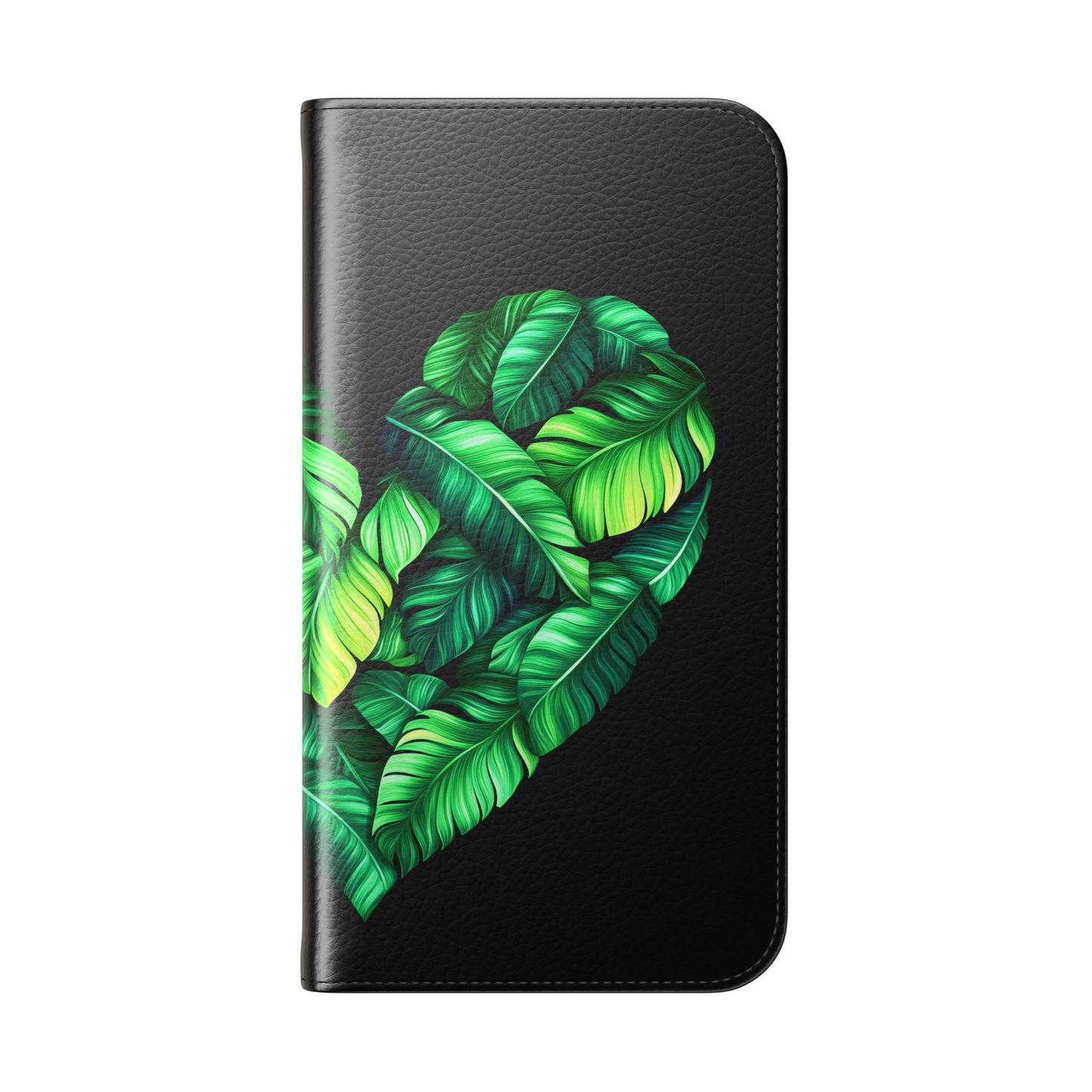 Heart of Plantain Flip Case – Black- Heart & Floral Design for iPhone 16 and Androids