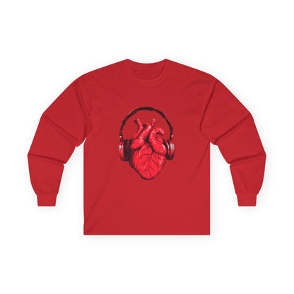 Heart Beat & Headphones Long Sleeve Tee - Perfect for Music Lovers