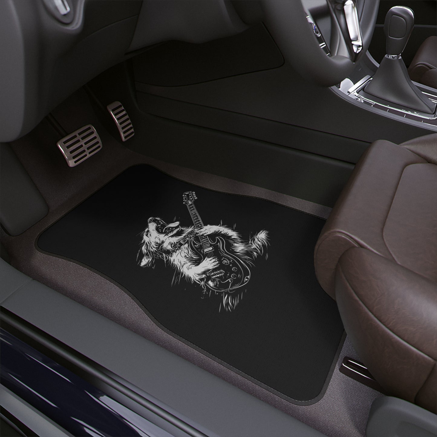 Dog Rock Car Floor Mat with Guitar Design