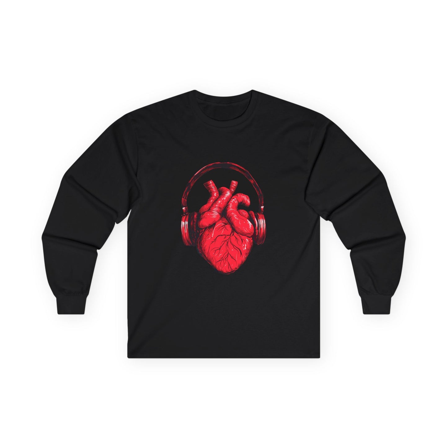 Heart Beat & Headphones Long Sleeve Tee - Perfect for Music Lovers