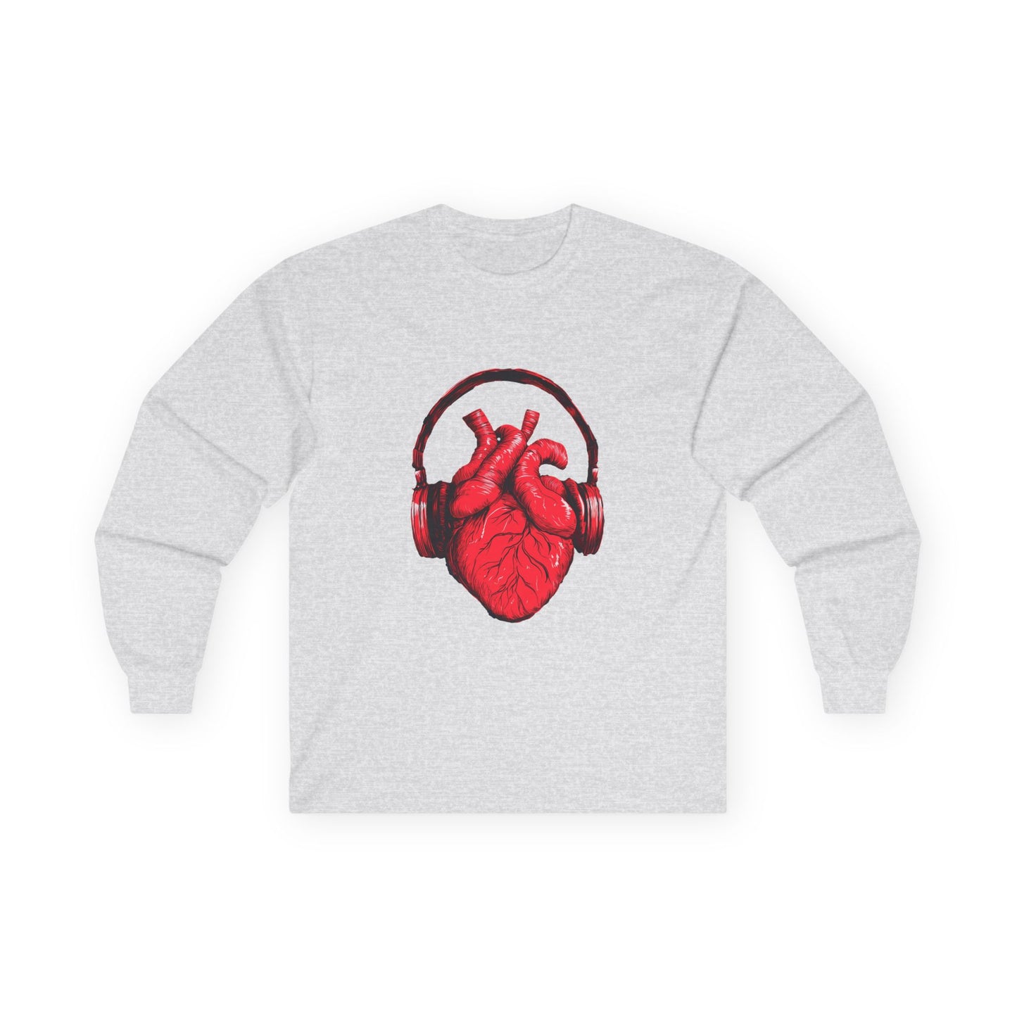 Heart Beat & Headphones Long Sleeve Tee - Perfect for Music Lovers