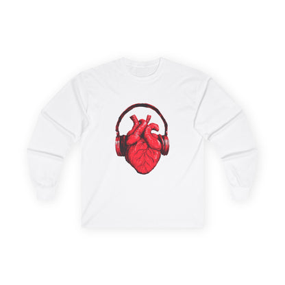 Heart Beat & Headphones Long Sleeve Tee - Perfect for Music Lovers