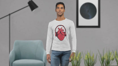 Heart Beat & Headphones Long Sleeve Tee - Perfect for Music Lovers